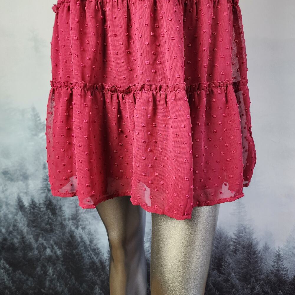 Trixxi Swiss-Dot Tiered Square Neck Pink Mini Dress | Junior's Small - Picture 4 of 14